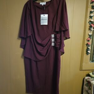 Hanna Nikole Burgundy Midi Dress with Draped Design